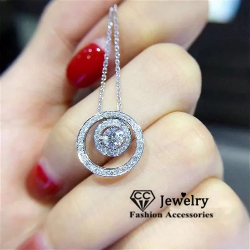 CC 2 Wearing Methods Pendant Necklaces for Women Silver Color Round White Cubic Zirconia Clavicle Chain Fine Jewelry CCN718