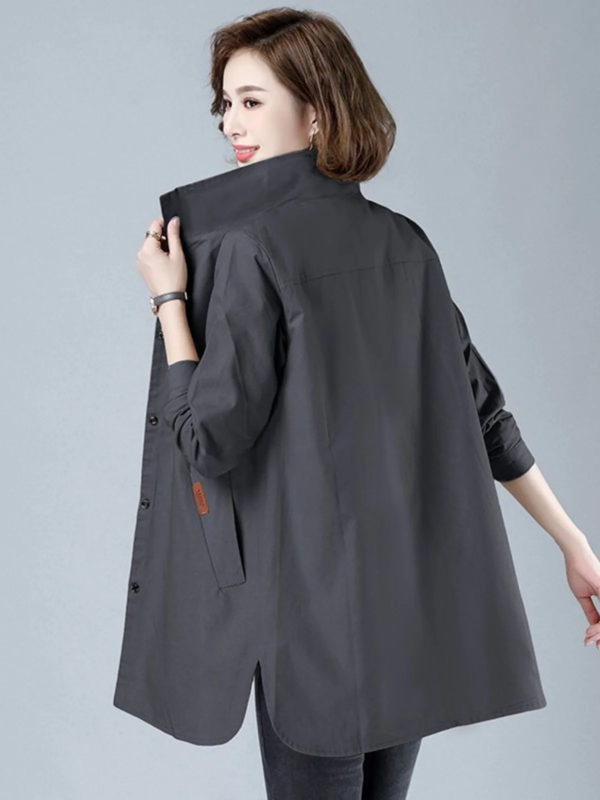 

Универсальная теплая рубашка-куртка средней длины для женщин больших размеров, весенне-осенняя модная ветровка в стиле пэчворк, корейский стиль, для повседневной носки