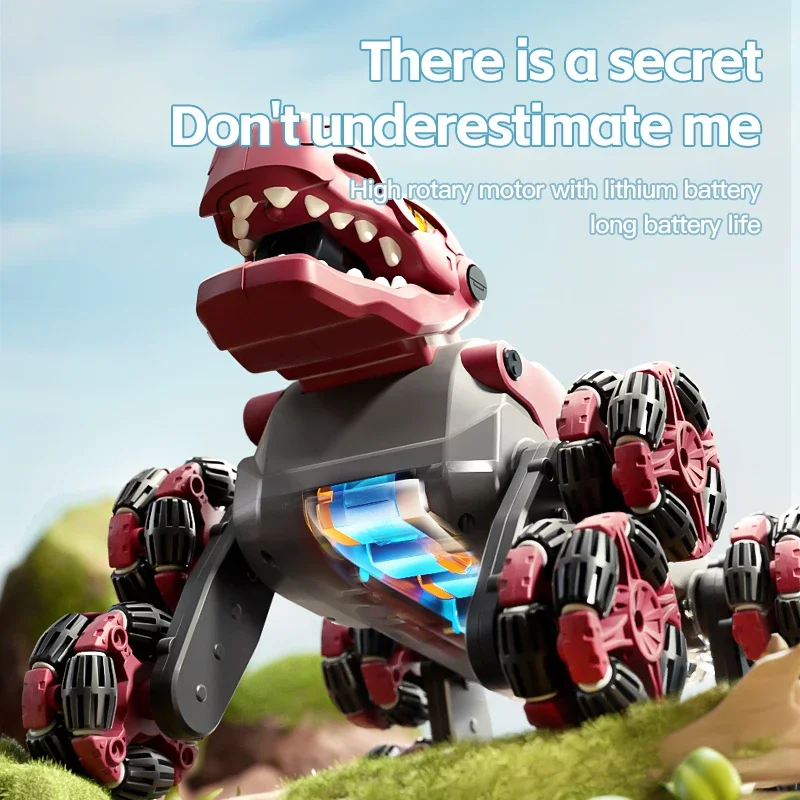 Intelligent Electric Machine Dog Eight Wheeled Tail Spray Stunt Action Remote Control Robot With Four Skills Children's  kid Toy