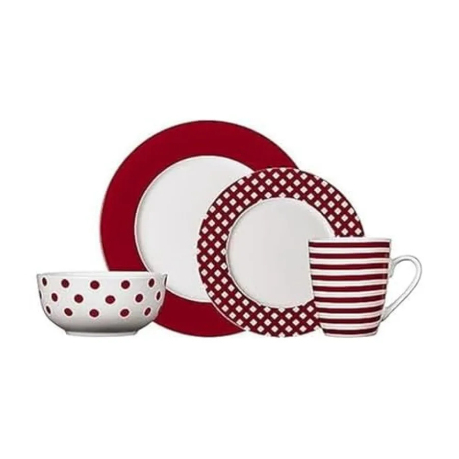 

Kenna Red 16-Piece Porcelain Dinnerware Set Service for 4