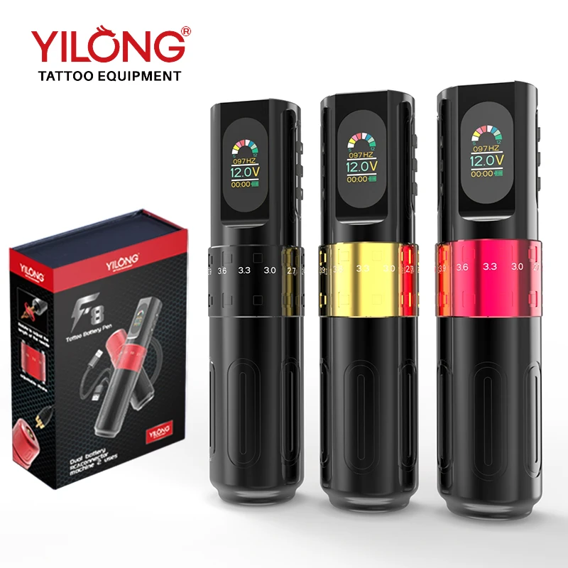 Новая беспроводная тату-машинка YILONG F8 с регулируемым ходом, 2,4-4,2 мм, OLED-дисплей с батареей, тату-ручка для тату-мастеров