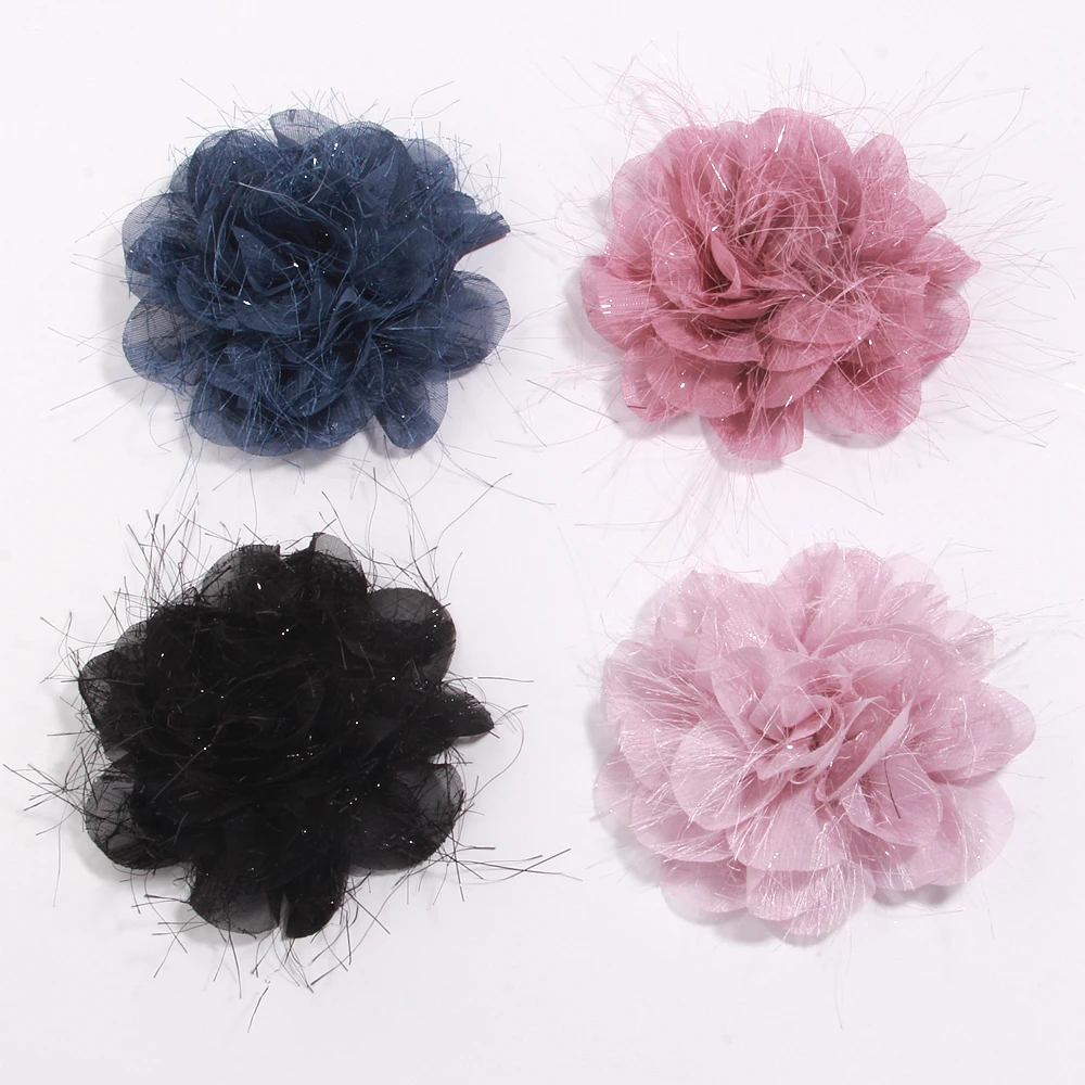 

9.5cm Newest Large Gold Polka Dotted Fabric Chiffon Flowers For Crafts Headbands Wedding Headdress Decoration