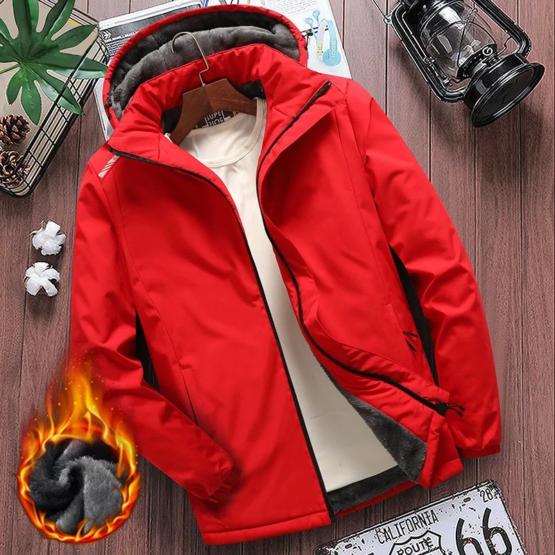 Fashionable Winter New Thickened Coat Cotton-padded Jacket Solid Color with Hat Warm Simple Casual Jacket Cotton-padded for Men.