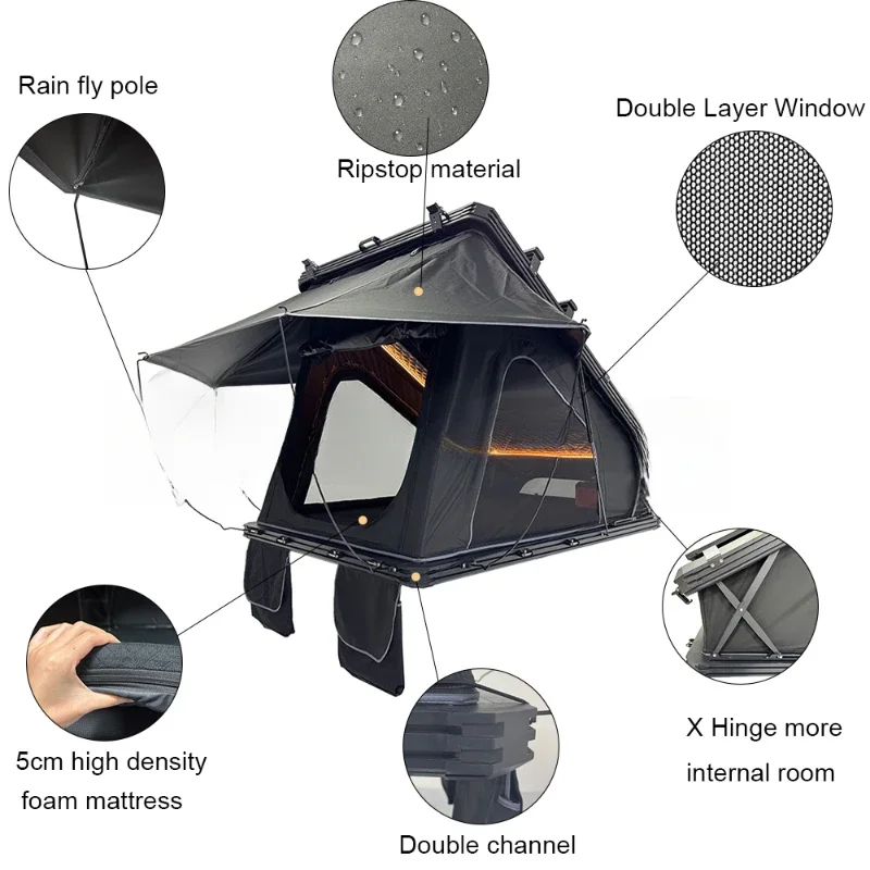 SNDN Aluminium Wasserdichtes X-Scharnier Autodachzelt für 2-3 Personen Outdoor-Camping – Detail 4