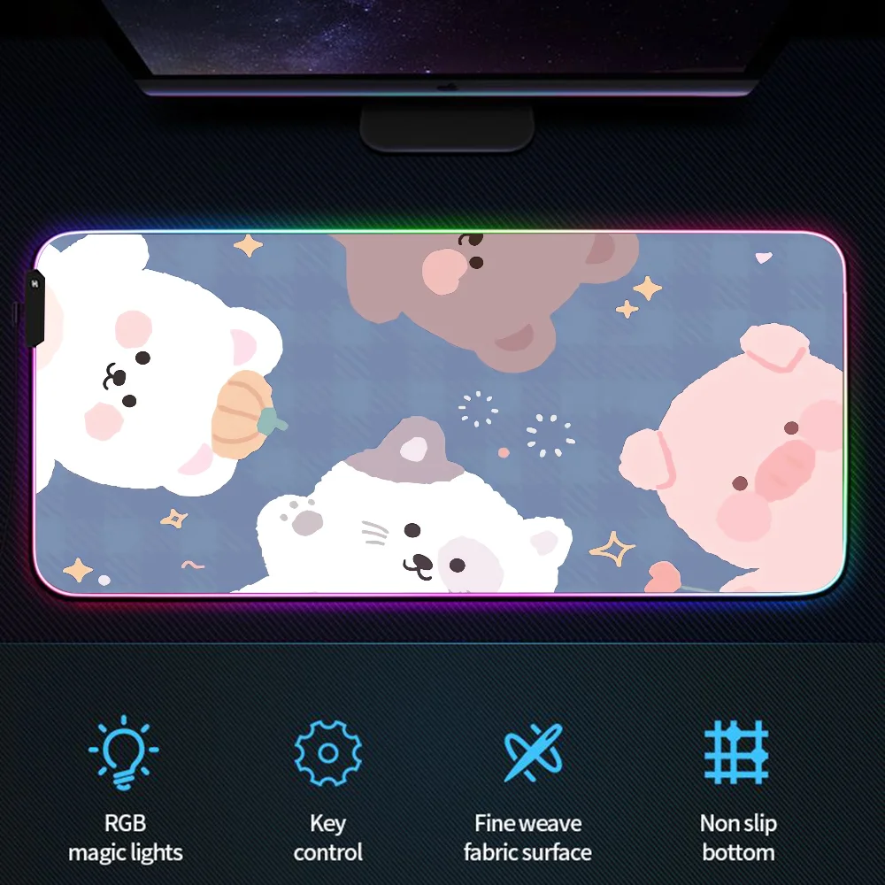 Extended Pad Desk Mat Kawaii Bear Cat Pc Gaming Accessories Rgb Mousepad Gamer 900x400 Office Desktops Mouse Mats Keyboard Xxl