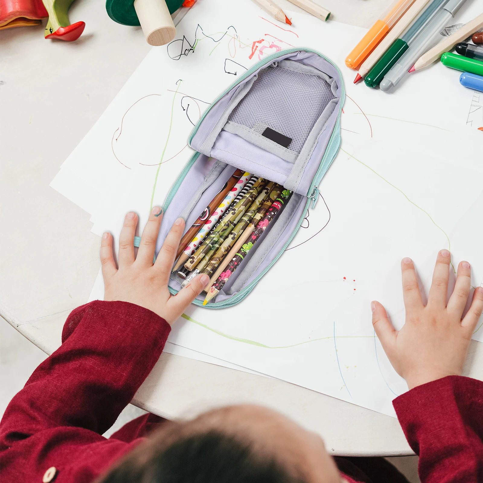 

Folding Double Layer Multifunctional Pen Bag Large Capacity Zipper Stationery Holder Students Teachers Pencil Organizer