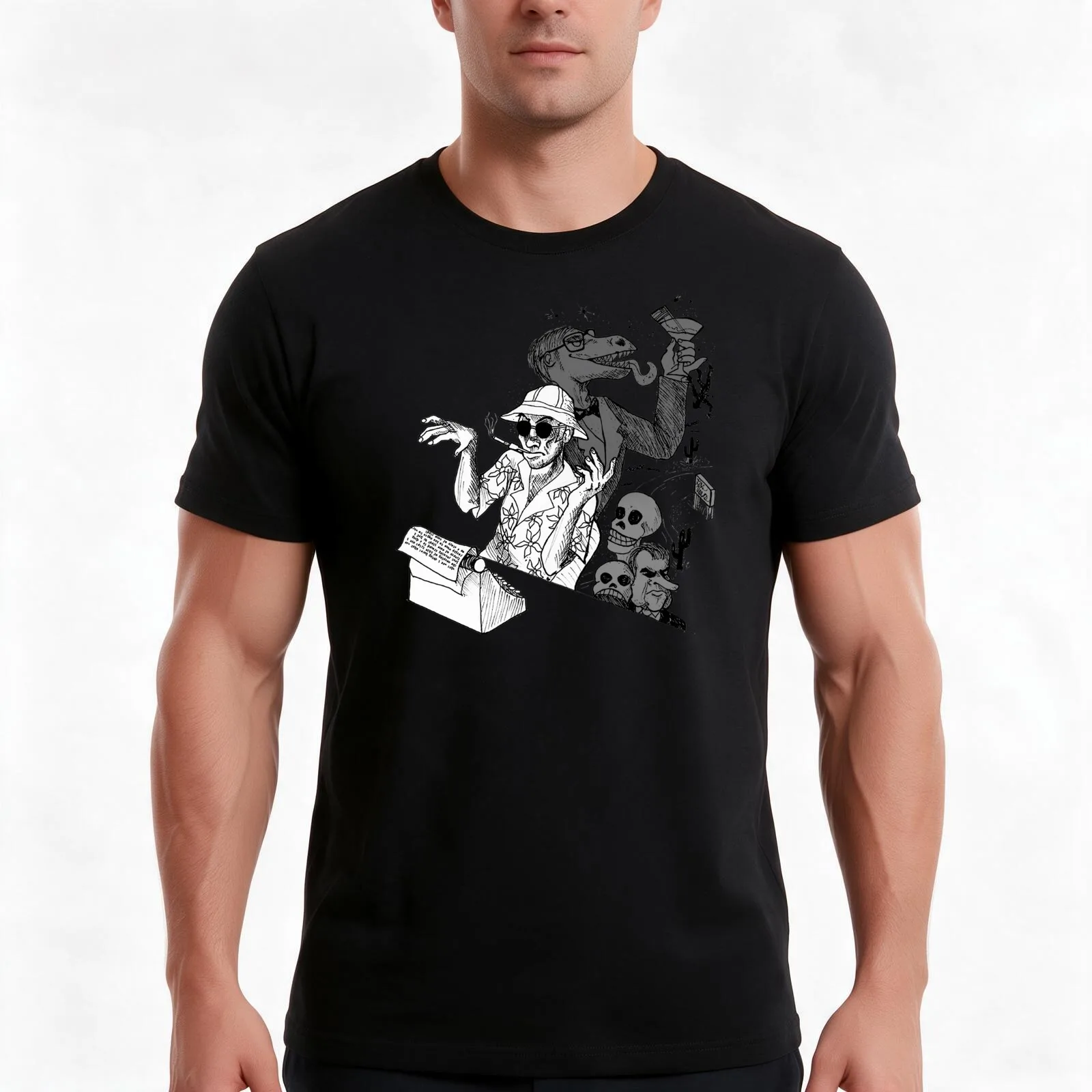 HS Thompson writing T-Shirt, Summer Casual Cotton Tee, Oversized Streetwear Tops, Vintage Graphic Print, Loose Fit Short Sleeve
