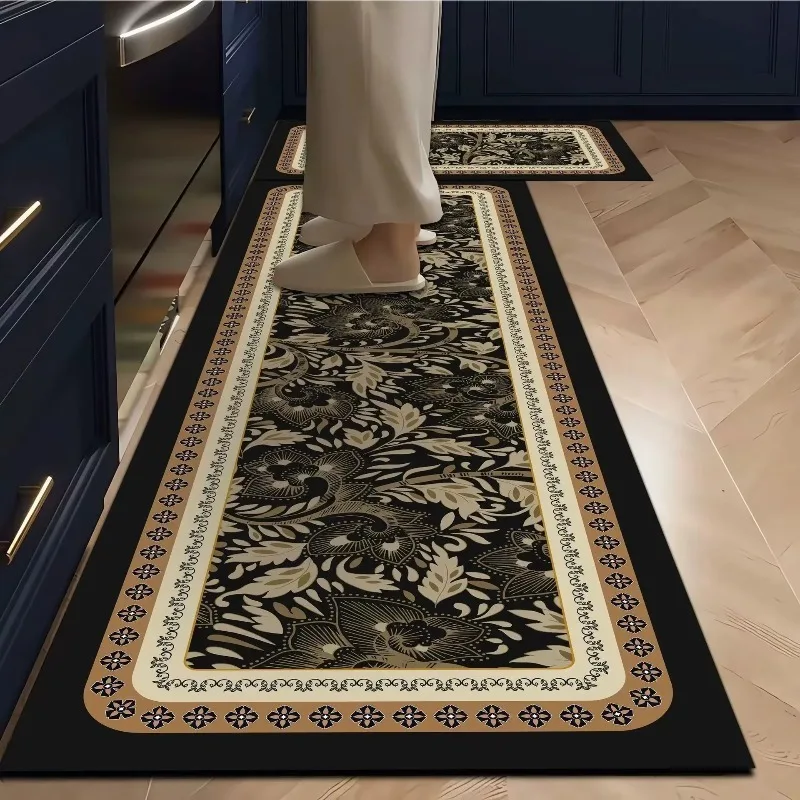 Oil Absorbent Anti Slip Kitchen Floor Mat, Dirt Resistant Long Strip Rug for Counter Sink Area