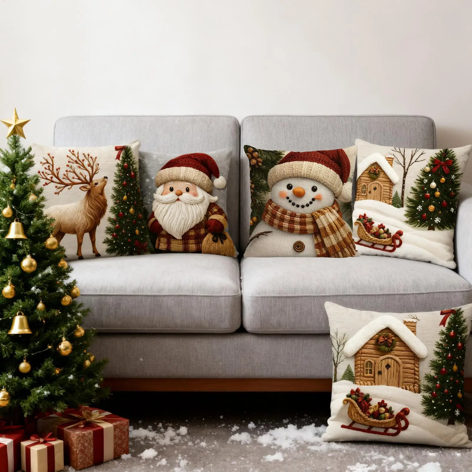 

Christmas Pillow Cover Removable Linen Pillowcase Snowman Pattern Fall Cushion Covers for Chair Sofa Bedroom Living Room Dorm