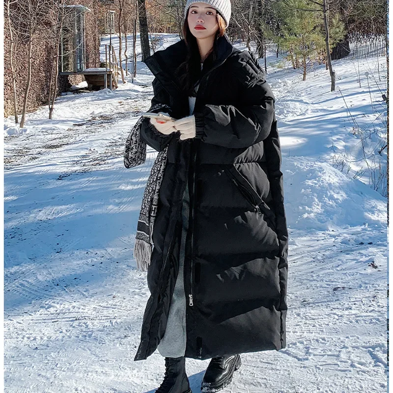 2024 Winter New Dongdaemun Black White Color Blocking Down Cotton-Padded Coat Loose-Fit Long Over-Knee Women's Cotton Coat