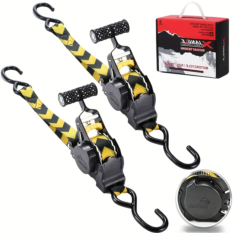 

(Genuine Product) Retractable Ratchet Straps (2-Pack) - 1 Inch X 119 Inch (1155Lb Break Strength) - Heavy Duty Auto Self Retract