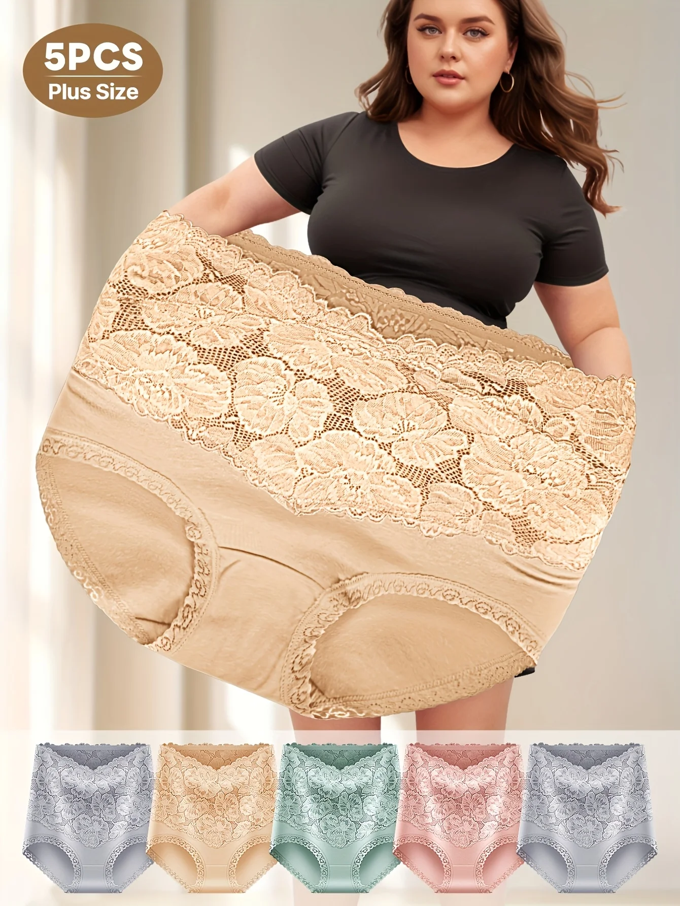 

5 Pack of High Waisted Belly-Controlling Plus-Size Underwear, Women's Underwear, Jacquard Pattern, Comfortable Version, Butt-Lif
