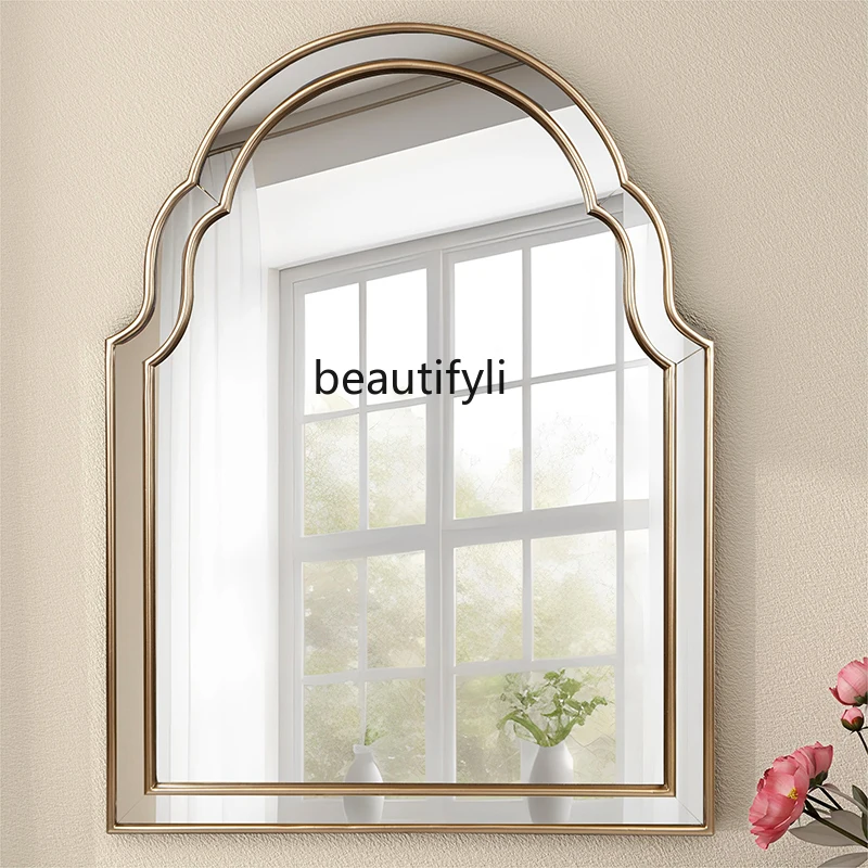 

French arched bathroom mirror retro light luxury vanity vanity vanity mirror wall hanging Nordic fireplace decorative mirror