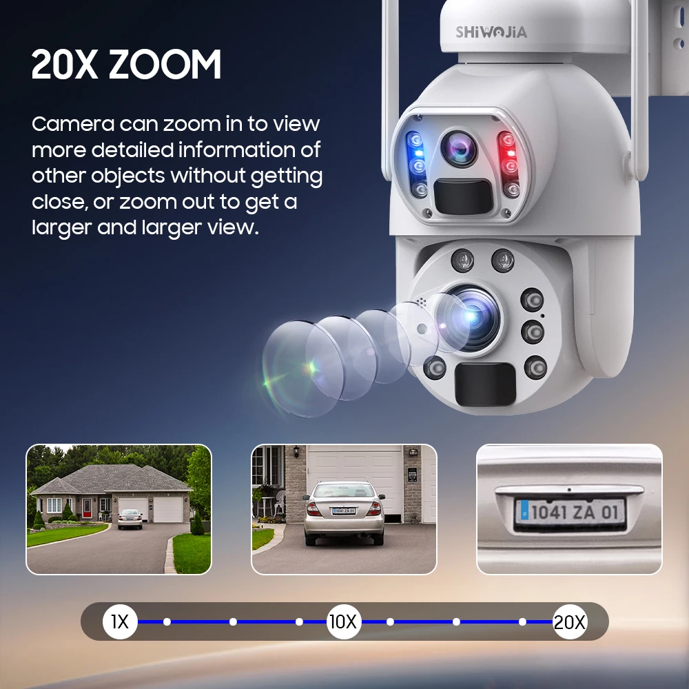 SHIWOJIA 8MP 4G SIM Solar Security Cameras 20X ZOOM Outdoor Wireless Battery Powered Camera for Home Security PIR Night Vision