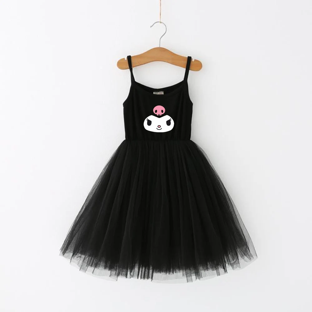 Sanrio Kuromi Girls Casual Cute Dresses Kids Cartoon Fashion Clothes Summer Children Anime Printed Clothing Kawaii Birthday Gift