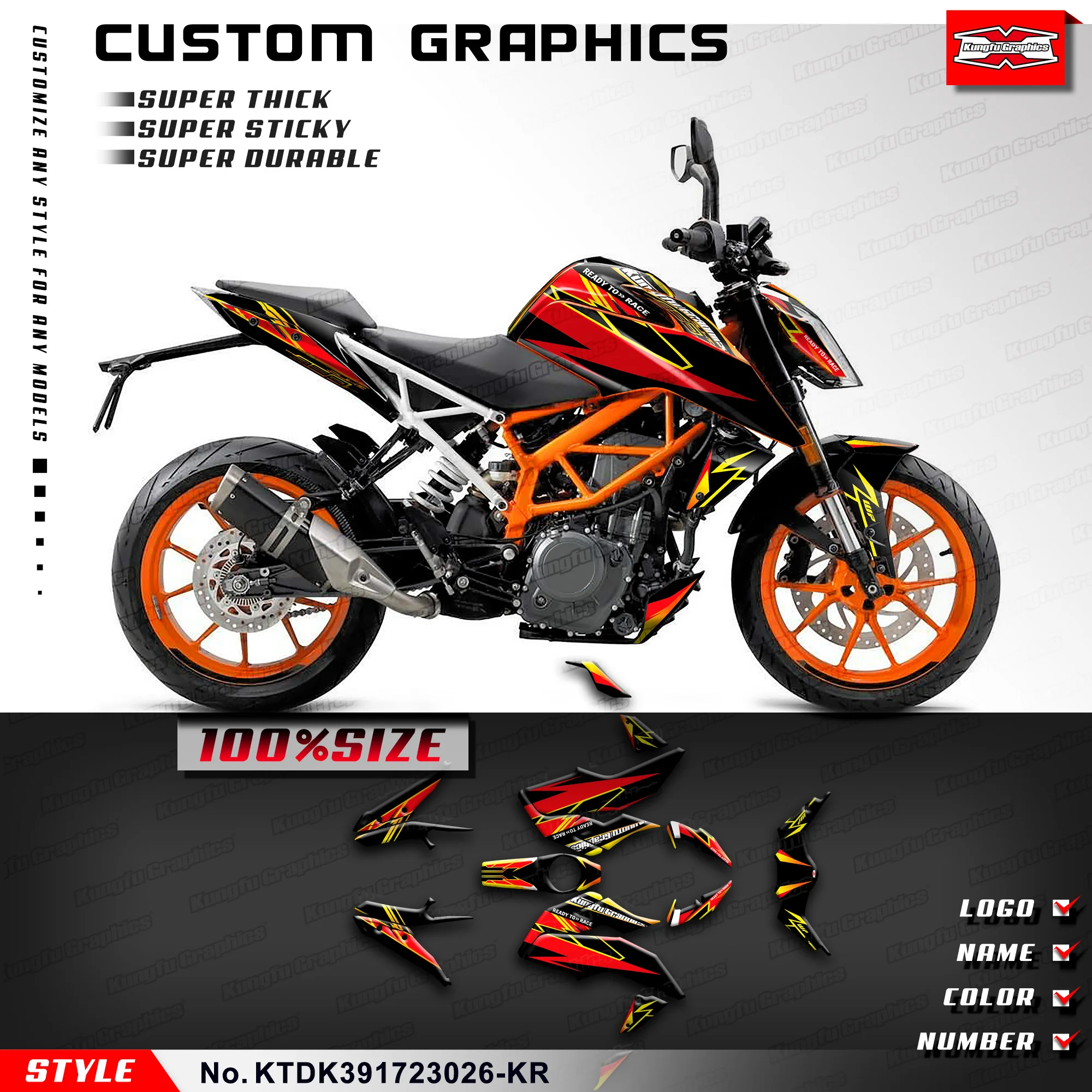 

KUNGFU GRAPHICS Full Sticker Custom Vinyl Decal for Duke 125 200 250 390 2017 2018 2019 2020 2021 2022 Red, KTDK391723026-KR