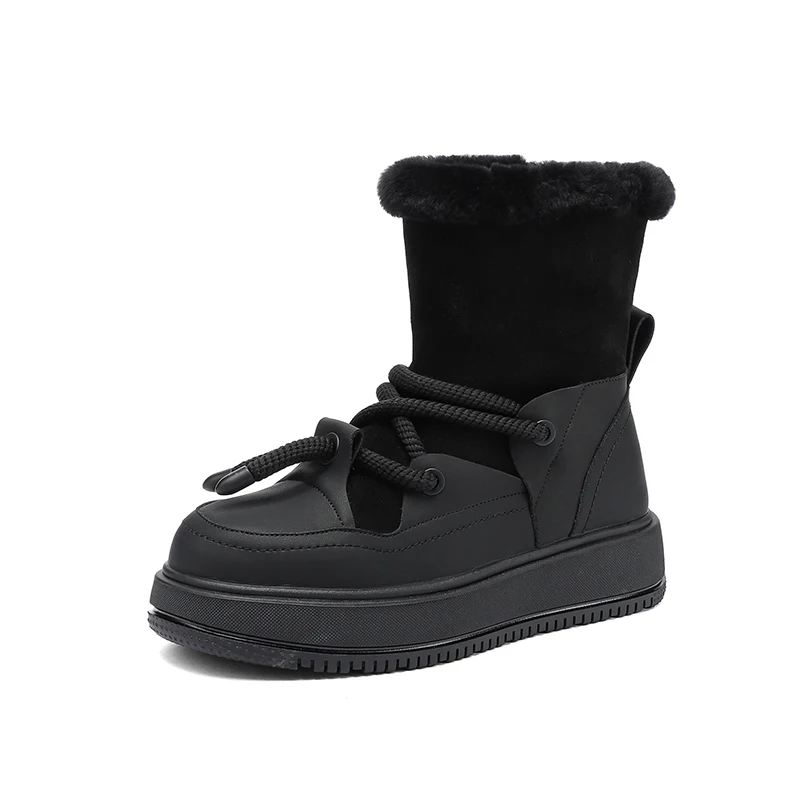 Winter Platform Women Ankle Boots Warm Wool Cow Modern Boots Genuine Leather Motorcycle Short Fur Boots Furry Snow Boots