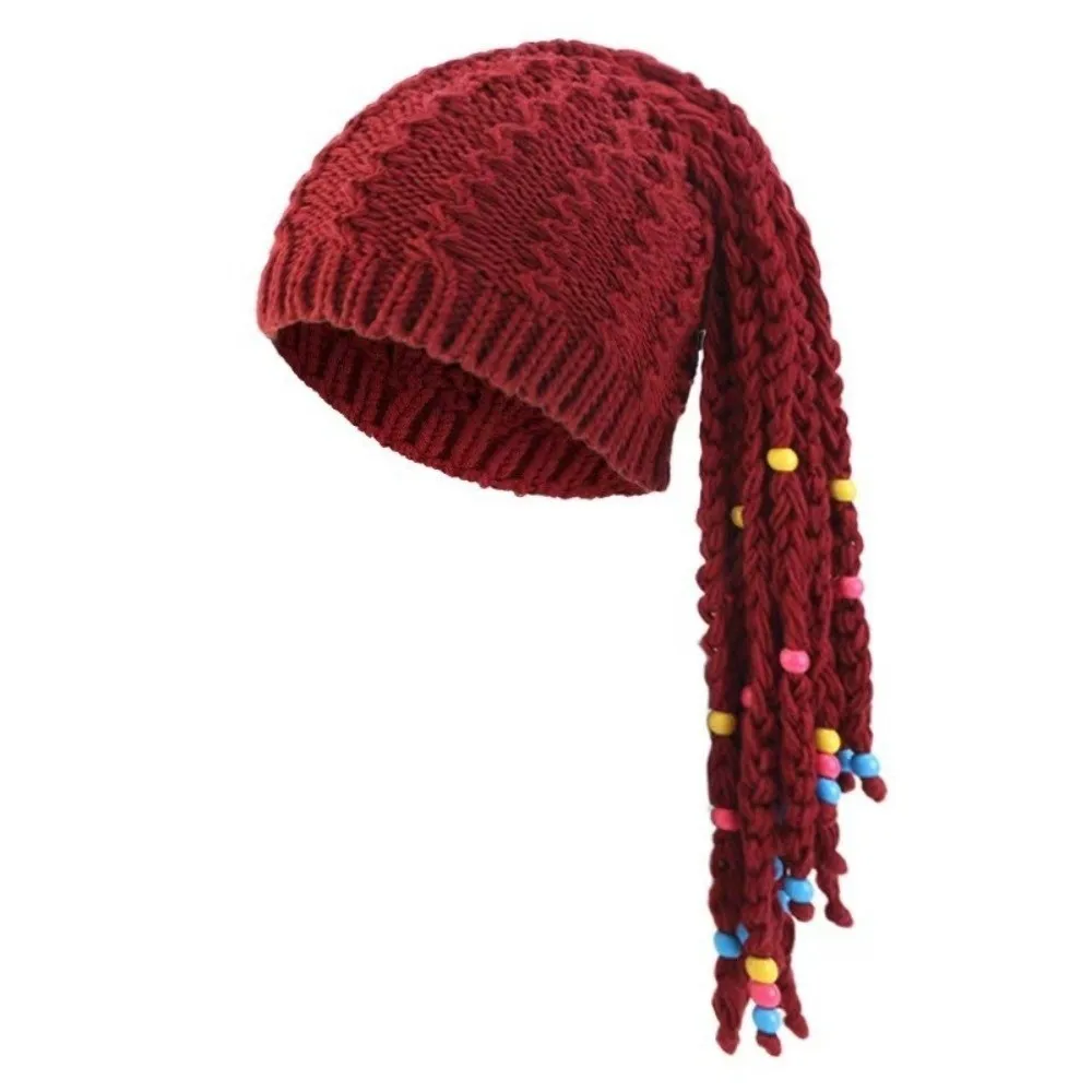 Knitted Dreadlock Beanie Color Bead Decor Integrated Braid Braided Wig Hat Faux Braid Thick Yarn Dreadlock Hat