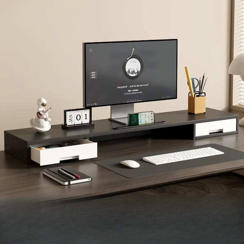 Monitor Stand with Storage Drawer Desktop Organizer Shelf Computer Riser Tabletop Rack Desk Shelf for Home Office Study Bedroom