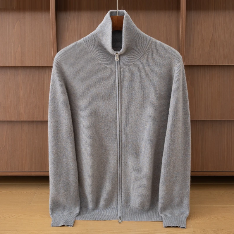 Men's High Neck Cashmere Cardigan Autumn and Winter Casual Tops Zipper Cardigan Sweater Jacket 100% Pure Cashmere Men's Clothing