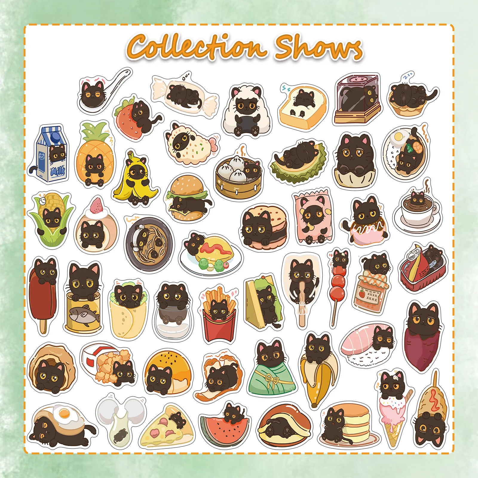 Autocollant chat noir dessin animé chaton mignon, tasse d'eau, coque de téléphone portable, valise de guitare, autocollant étanche, jouet pour enfants, cadeau, DIY bricolage, 10/50 pièces