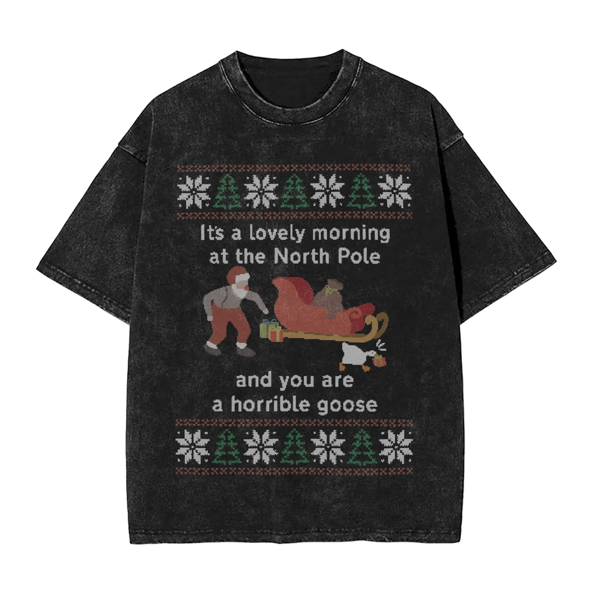 Washed T Shirt Untitled Ugly Christmas  Goose Game Hip Hop Vintage T-Shirt Street  Streetwear Cotton Printed Tees for Men Women