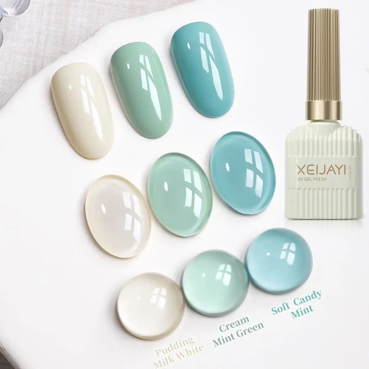 Gel Nail Polish Set 15ml Spring and Summer Milk White Mint Green Nude Varnish Gel Lacquer Top Coat for UV LED Curing
