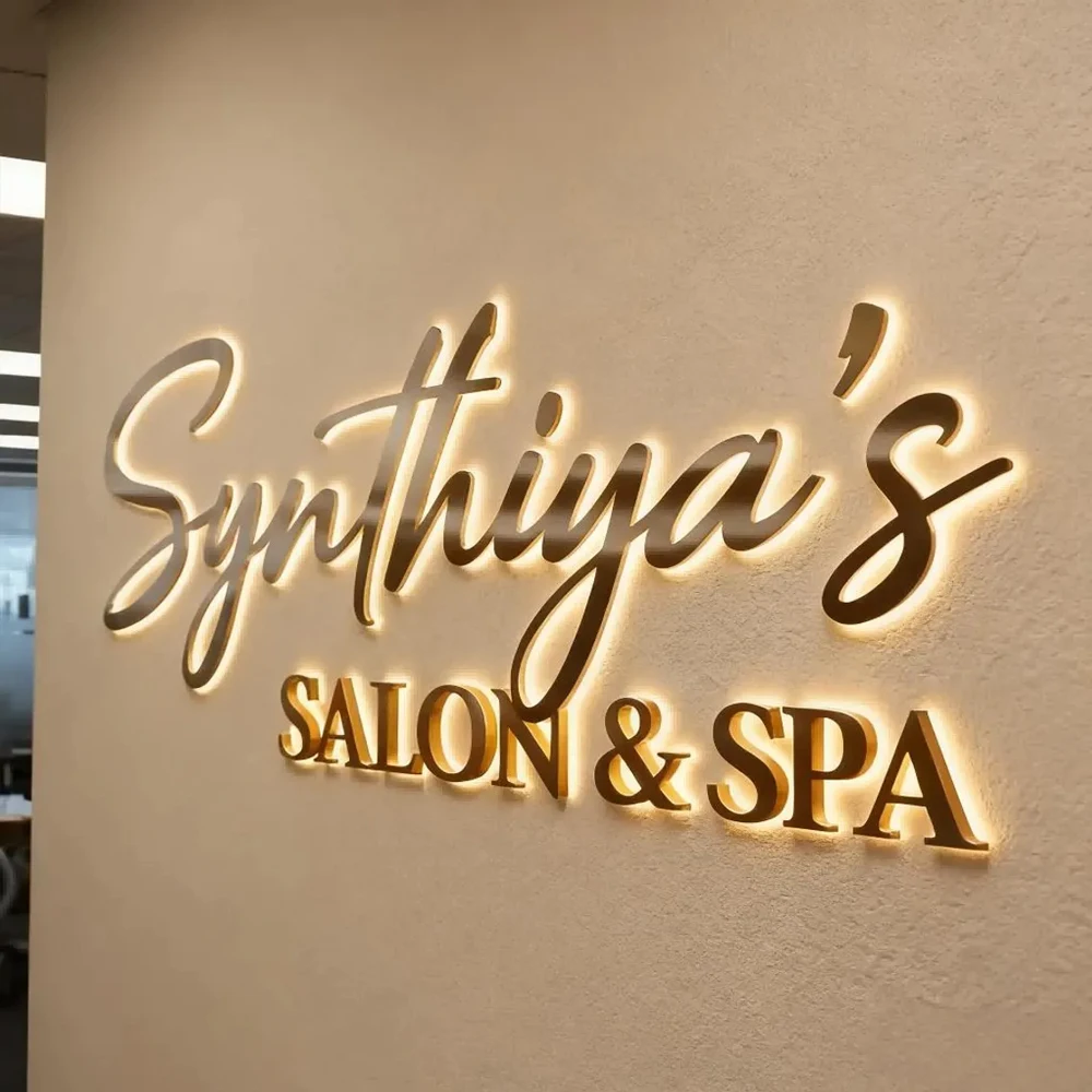 Custom Business 3D Letter Illuminated Sign Metal Backlit Large Signage Custom LED Personalization Company Signage Metal LED Deco