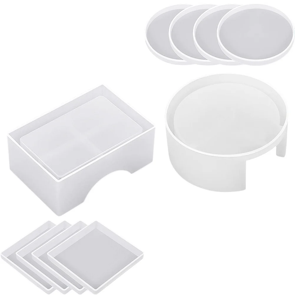 1Set Coaster Casting Tools Round Square Shapes DIY Crystal Epoxy Mold Reusable Nonstick Easy Operate Clean Unique Design