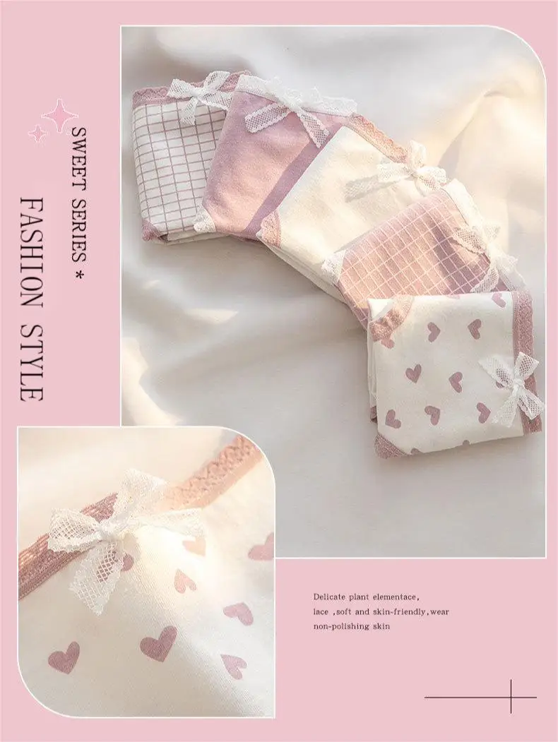 5 Teile/los Nette Liebe Baumwolle Höschen Für Frauen Unterwäsche Druck Panty Mädchen Slip Atmungsaktive Weiche Unterhose Weibliche Sexy Dessous – Detail 3