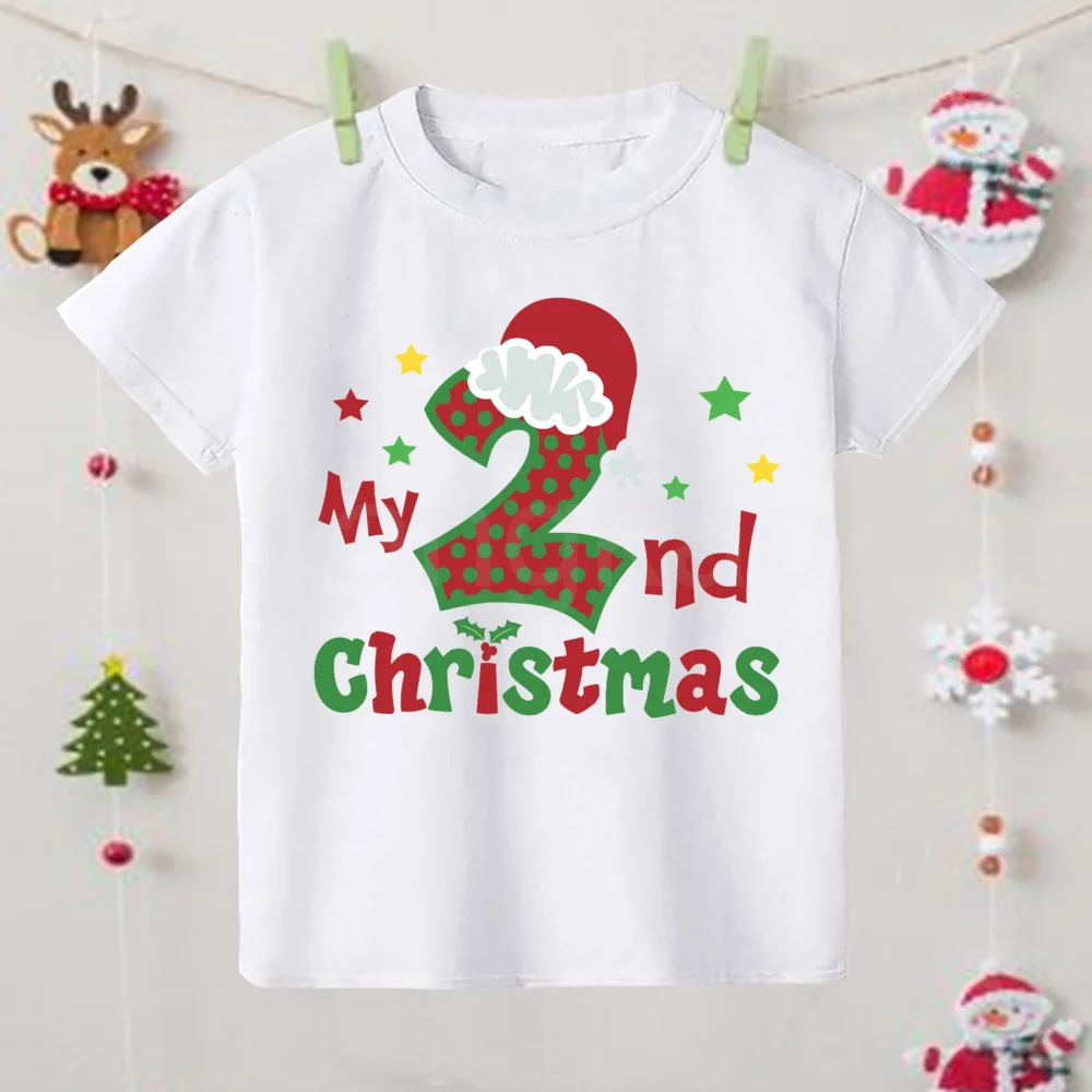 My 2nd Christmas Print Kids Shirted Boys Girls Xmas Party Outfit T-shirt Cute Child Holidy Clothes Toddler Short Sleeve Tee Tops