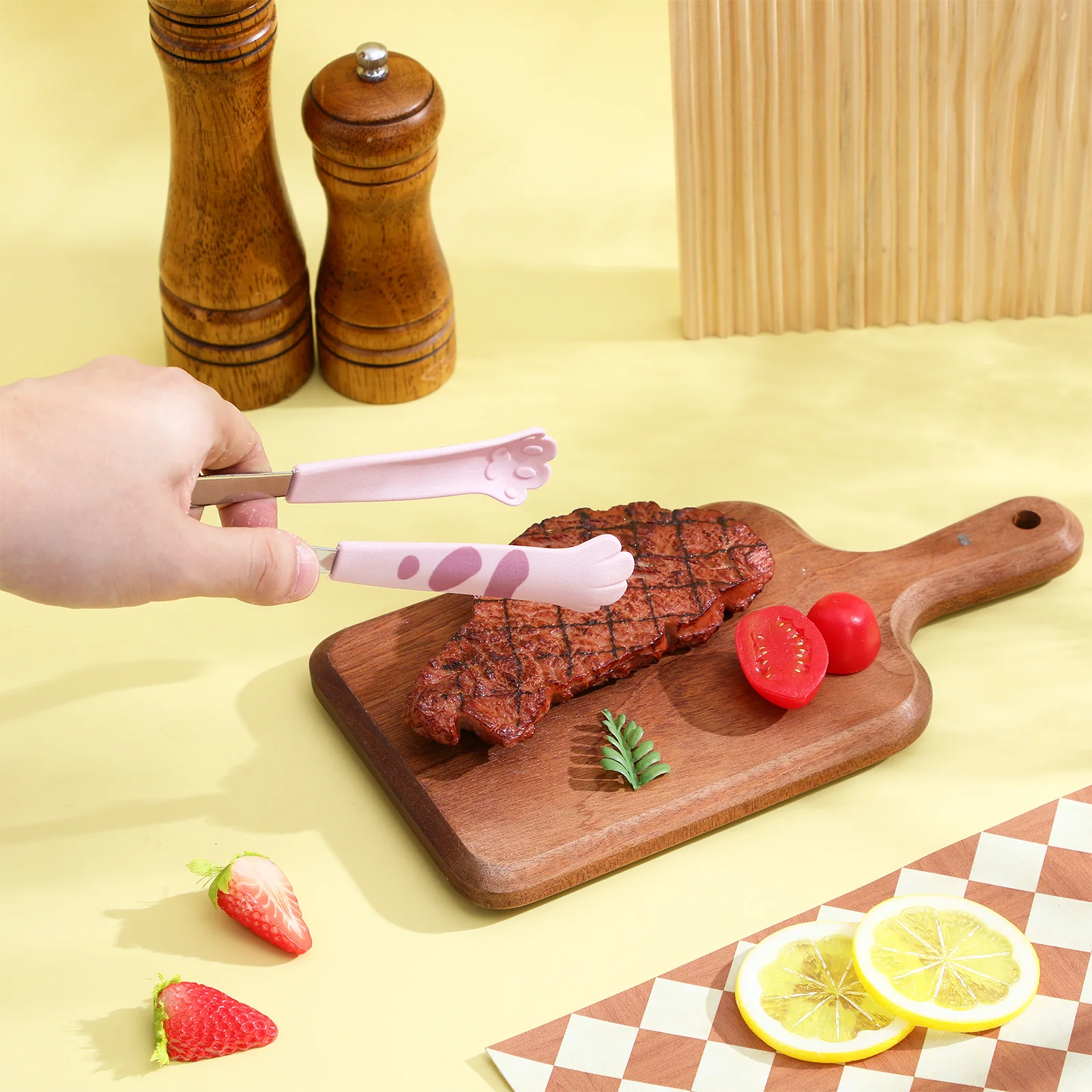 

2Pcs Cat-Pad Kitchen Food Tongs Stainless Steel Bread Dessert Tongs for Cooking Baking Serving Bbq Salad Pasta Tools