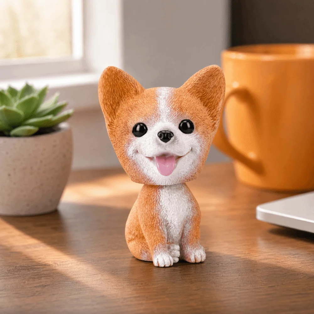 Shaking Head Feature Resin Shaking Head Dog Decor Brown Dog Bobblehead Dog Ornament 2.76x1.57in Dashboard Dog Toy Car Interior