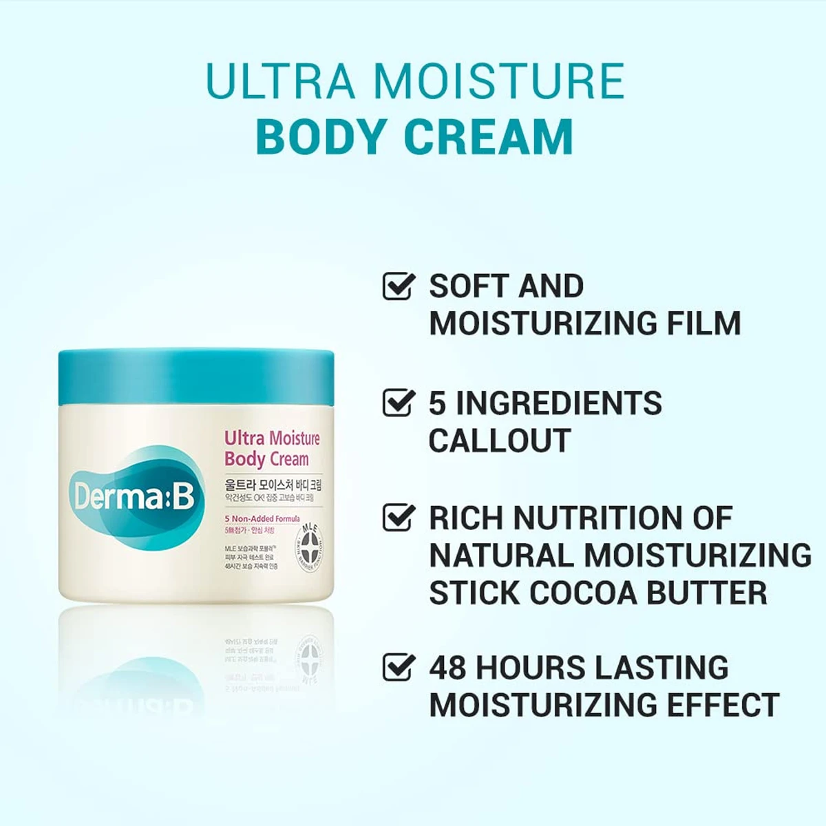 Derma:B Ultra Moisture Body Cream 430ml,Ultra Moisturizing Body Cream,Non-Greasy Texture,Korean Skincare,Korean Makeup
