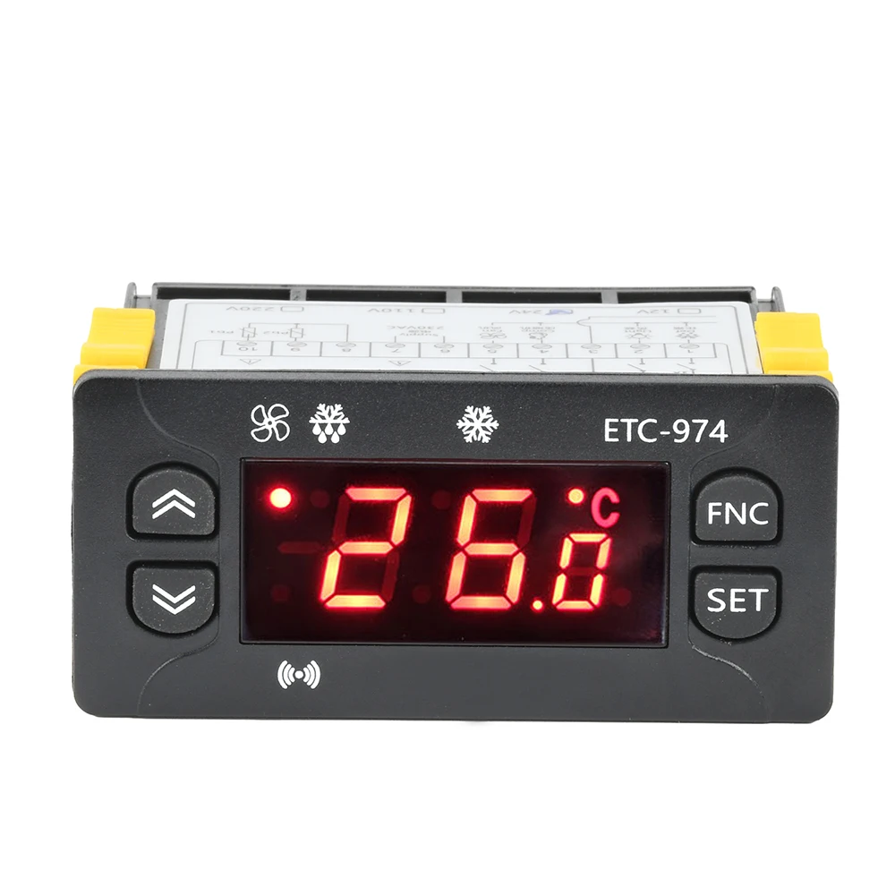 ETC-974 controlador de temperatura geladeira descongelamento controle aquecimento termorregulador duplo sensor ntc dc12v/24v ac110v/220v