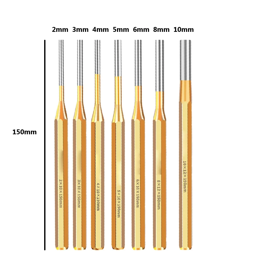 7PCS Roll Pin Punch Set 2-10mm Alloy Steel Hand Tools For Watch Repair Marking Drilling Scribing Industrial Maintenance Gold