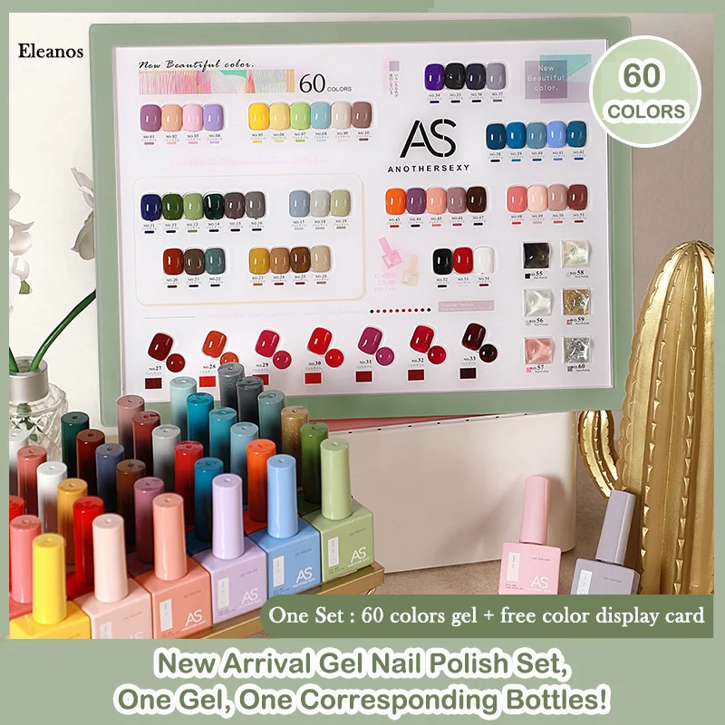 Eleanos-Juego de esmaltes de Gel para uñas, Set completo de 60 botellas diferentes de esmaltes de Gel de colores para manicura artística