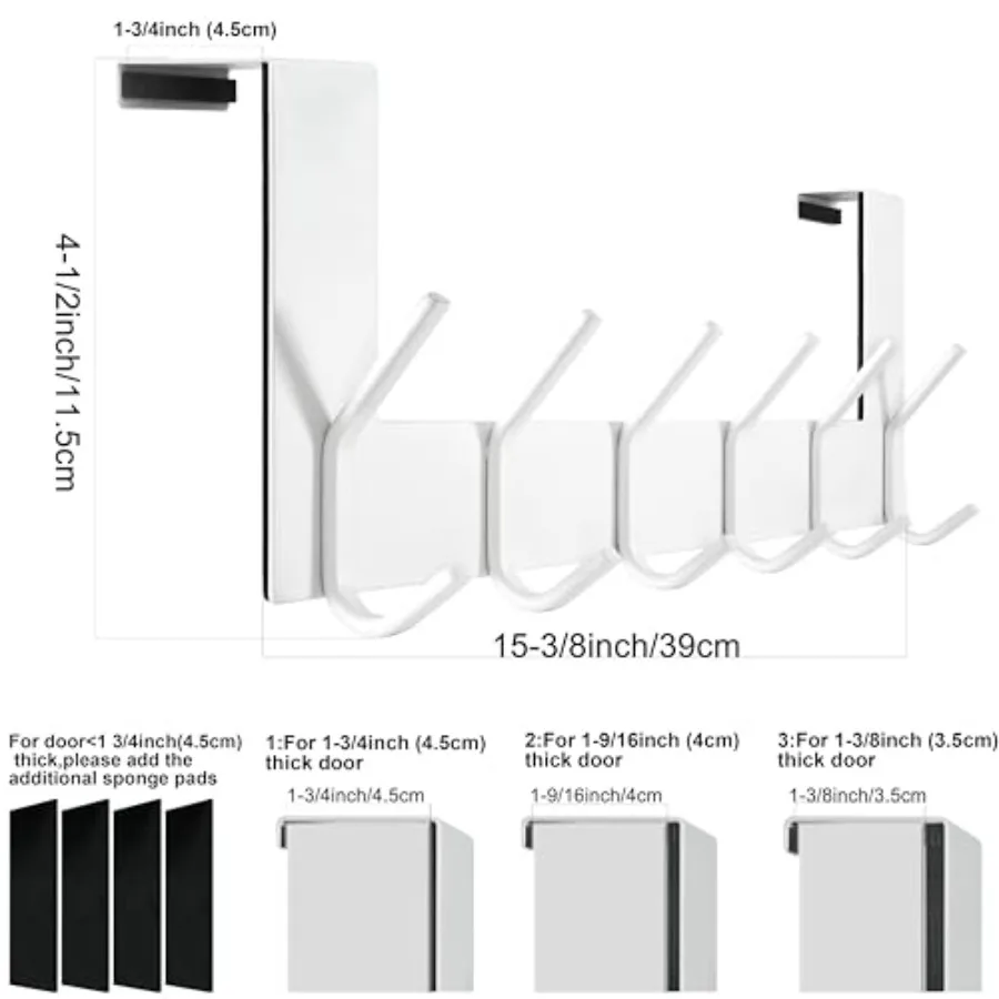 خطافات فوق الباب للحمام أو غرفة النوم تستخدم رف المناشف المثبت على الباب الأبيض مع خطافات قابلة للتعديل لتوفير المساحة معلقة على الحائط #2