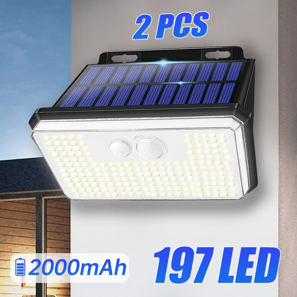 2Pack IP65 Waterproof Solar Outdoor Garden Lights Super Bright 197 LEDs Motion Sensor Wall Light Solar Powered Security Lamp