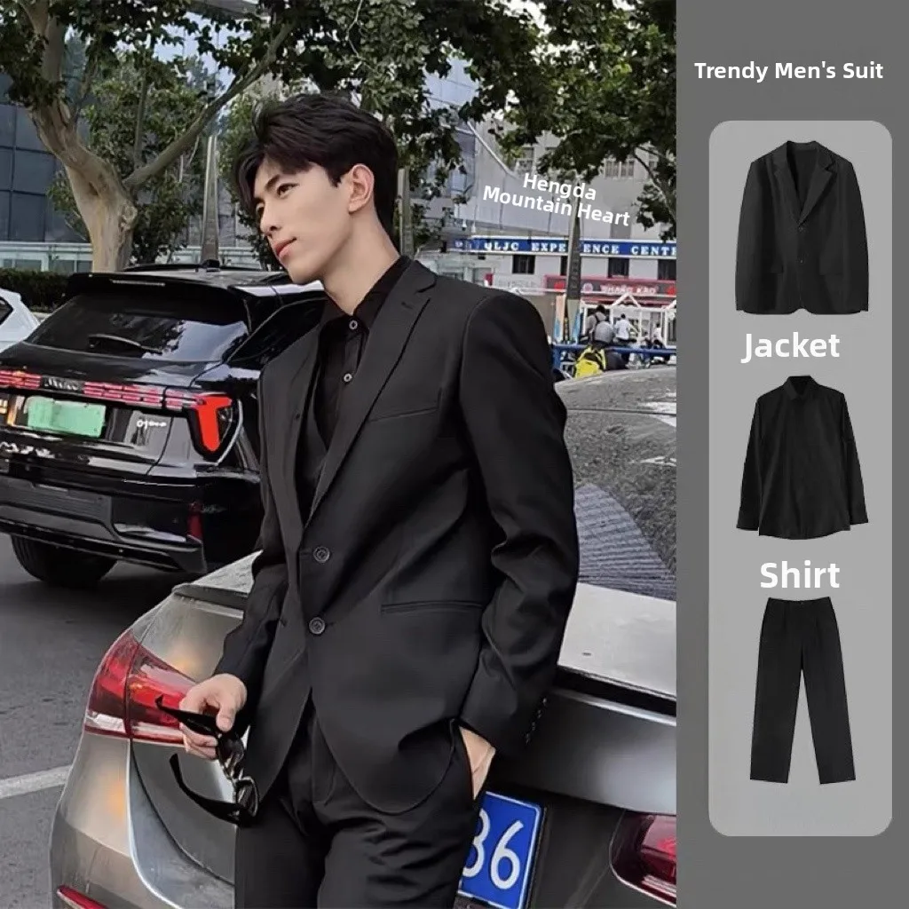 Men's Wedding Suit Set Engagement Formal Wear Shoulder Pad Casual DK Uniform 18th Adult Ceremony West Coat Youth Vitality Style