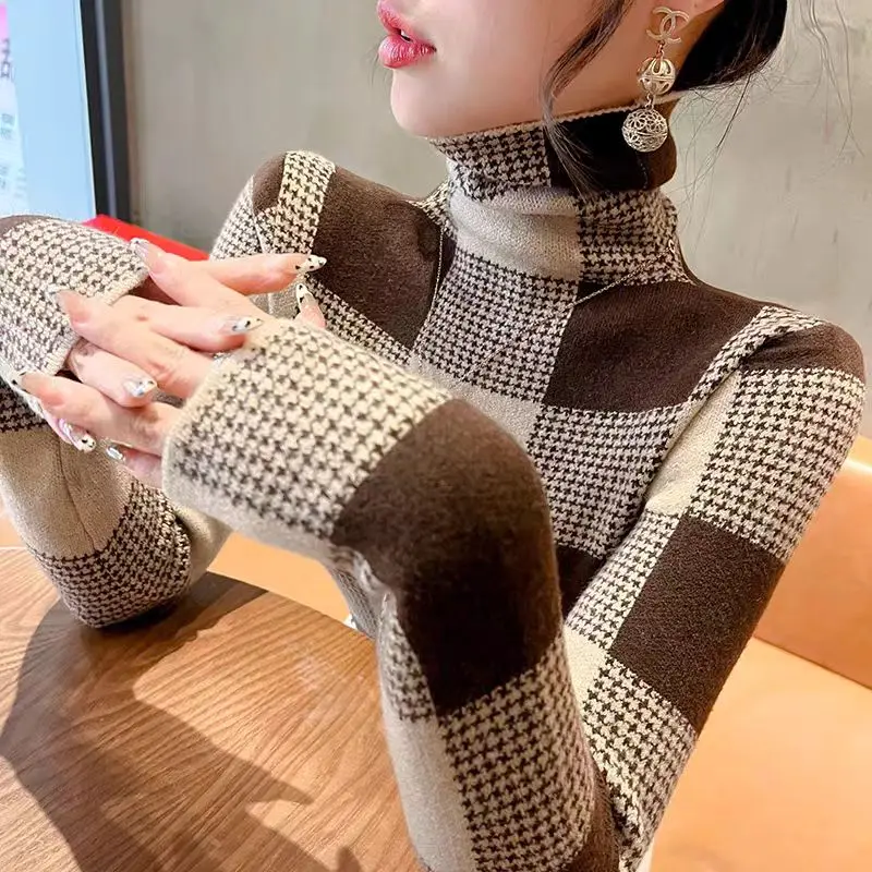 Autumn Winter Vintage Fashion Turtleneck Long Sleeve Pullover Women Clothing Casual All-match Slim Sweaters Office Lady Knit Top