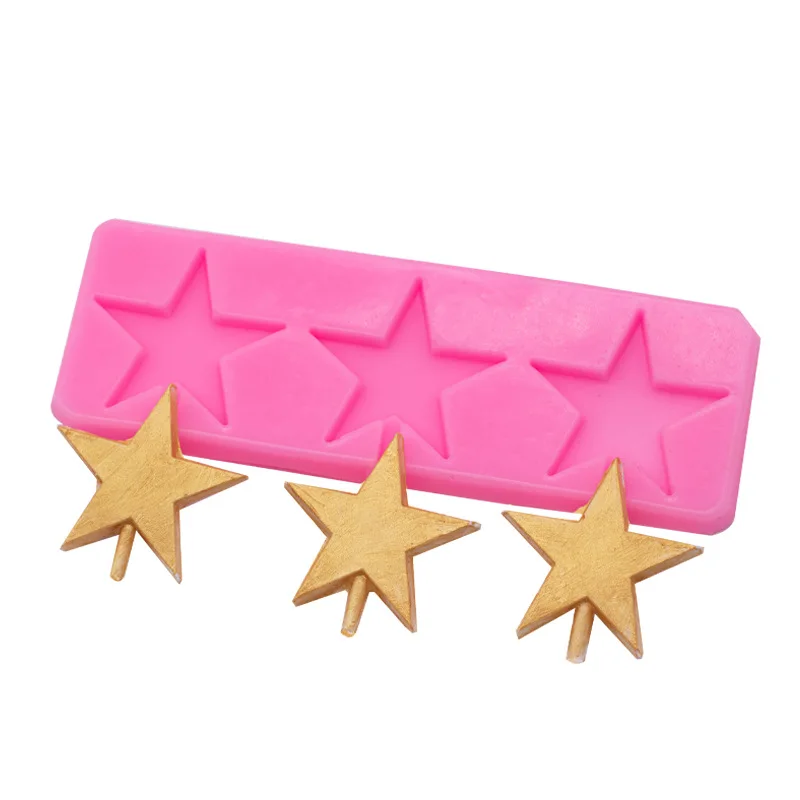 Three-Piece Five-Pointed Star Lollipop Silicone Mold DIY Cake Dessert Decoration Accessories Chocolate Fondant Mould 15-1278