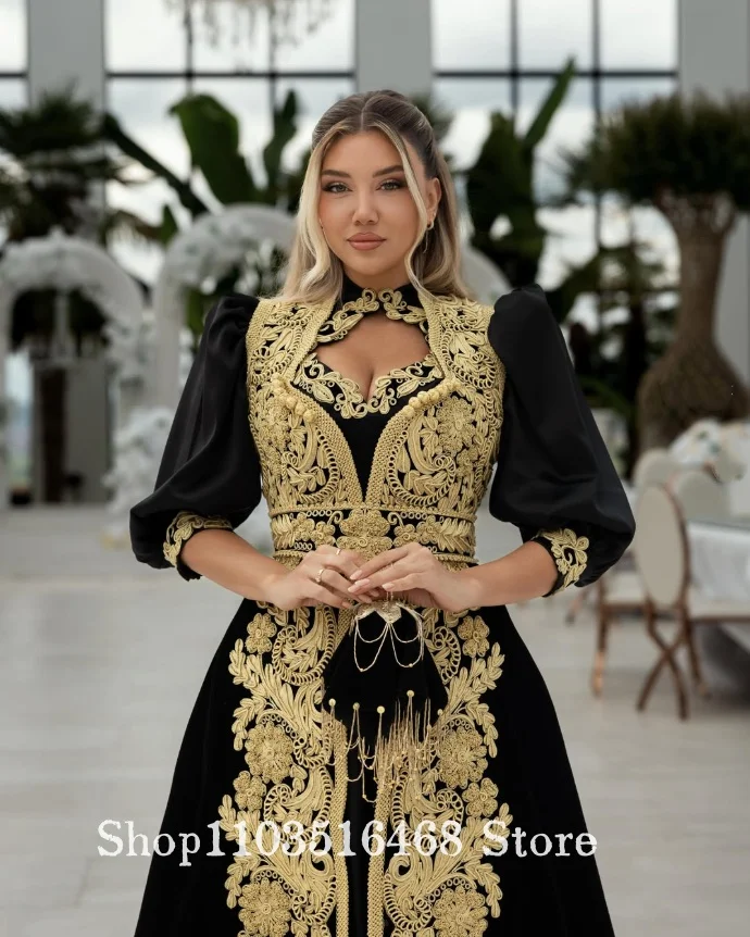 Customized Black-Printed Algerian Wedding Dress Middle Eastern Arab Traditional Bridal Gown Engagement Dress Evening Gown 2026