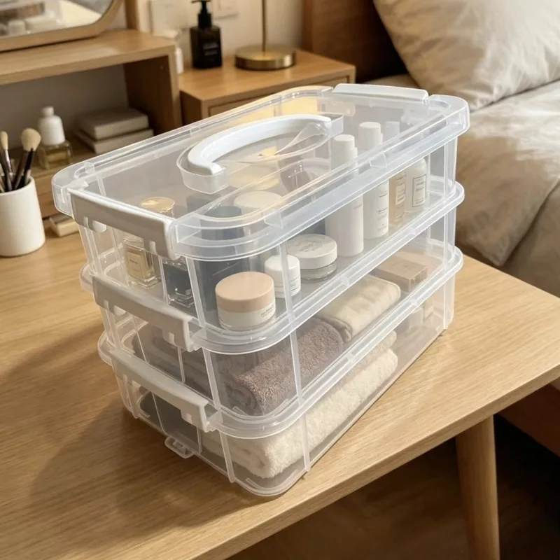 3-layer Transparent Plastic Storage Box with a Lid, a Multi-Functional Stackable Storage Box with a Cover, Suitable for Home