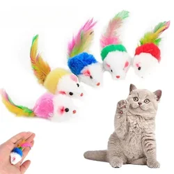 1PC Cat Toy Colorful Feather Funny Toy Soft Fluff Fake Mouse Cat Toy Cat Kitten Interactive Ball (Random Color)