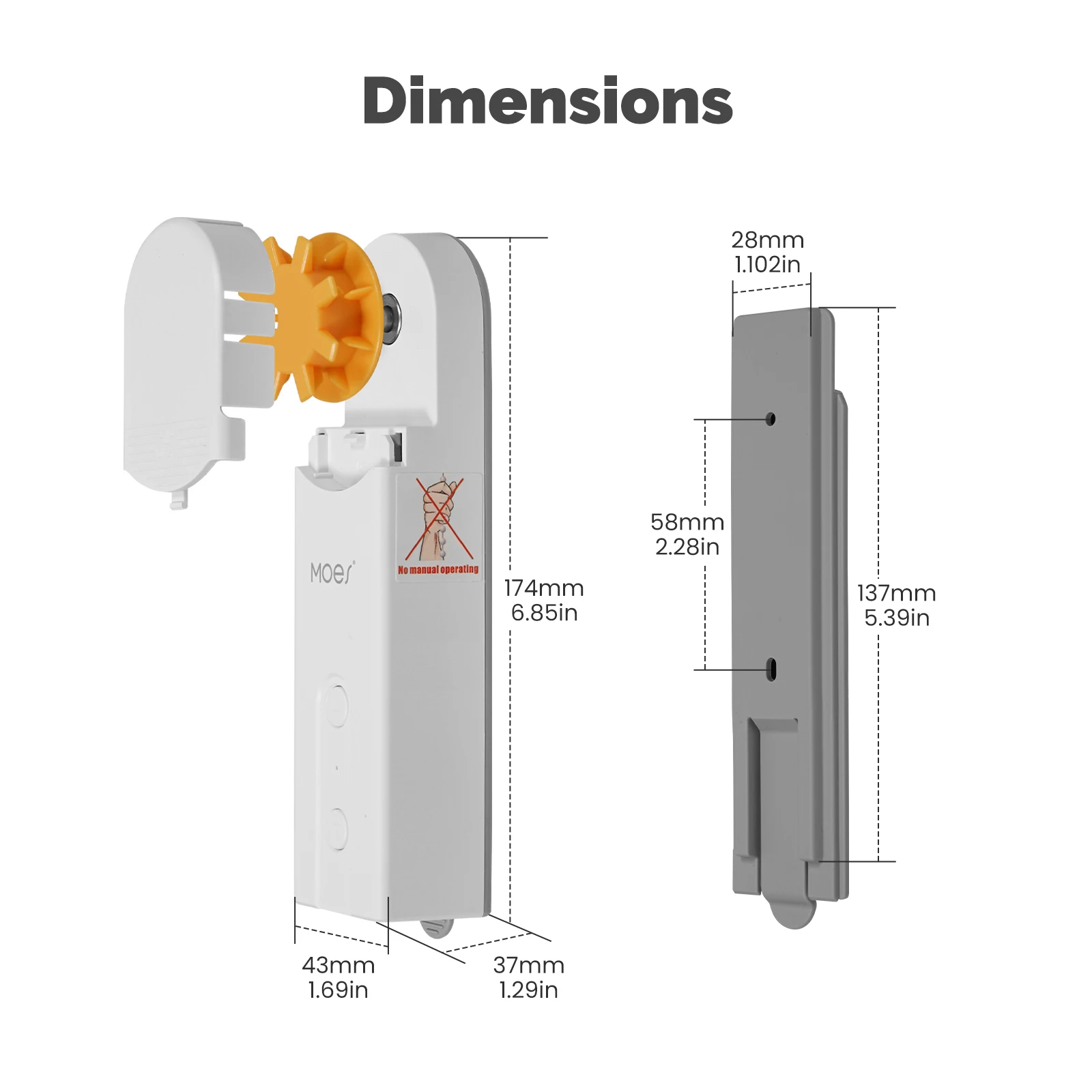 MOES WC301 smart roller blind motor dimensions