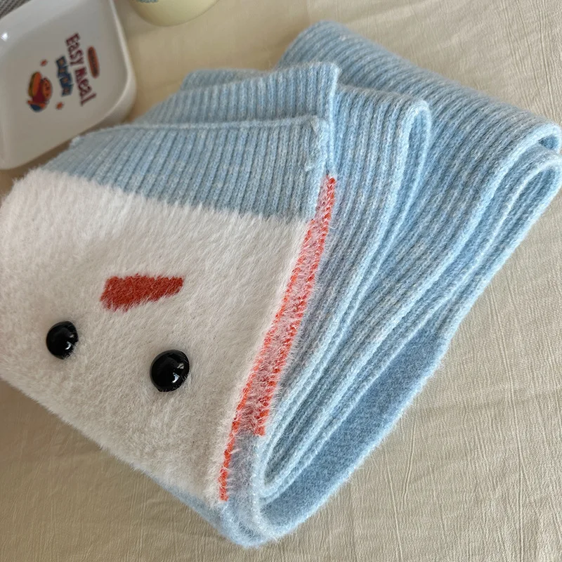 لطيف الحلو السماء الزرقاء سنو رجل وشاح متماسكة للجنسين شتاء سعيد دافئ تقليد المنك الصوف منديل بنين بنات هدية