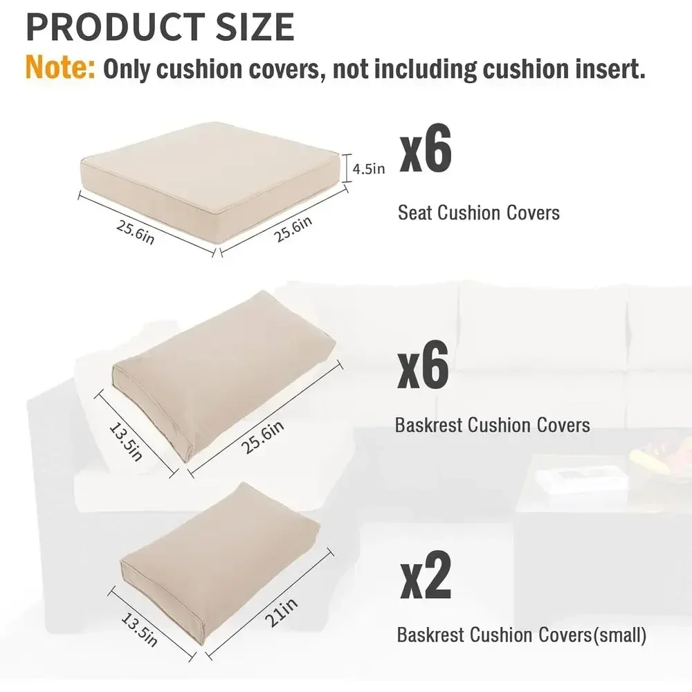7-Piece Outdoor Patio Furniture Cover Set, Replacement Slipcovers for 6-Seater Rattan Sectional Sofa, Water-Resistant Pillow Cov