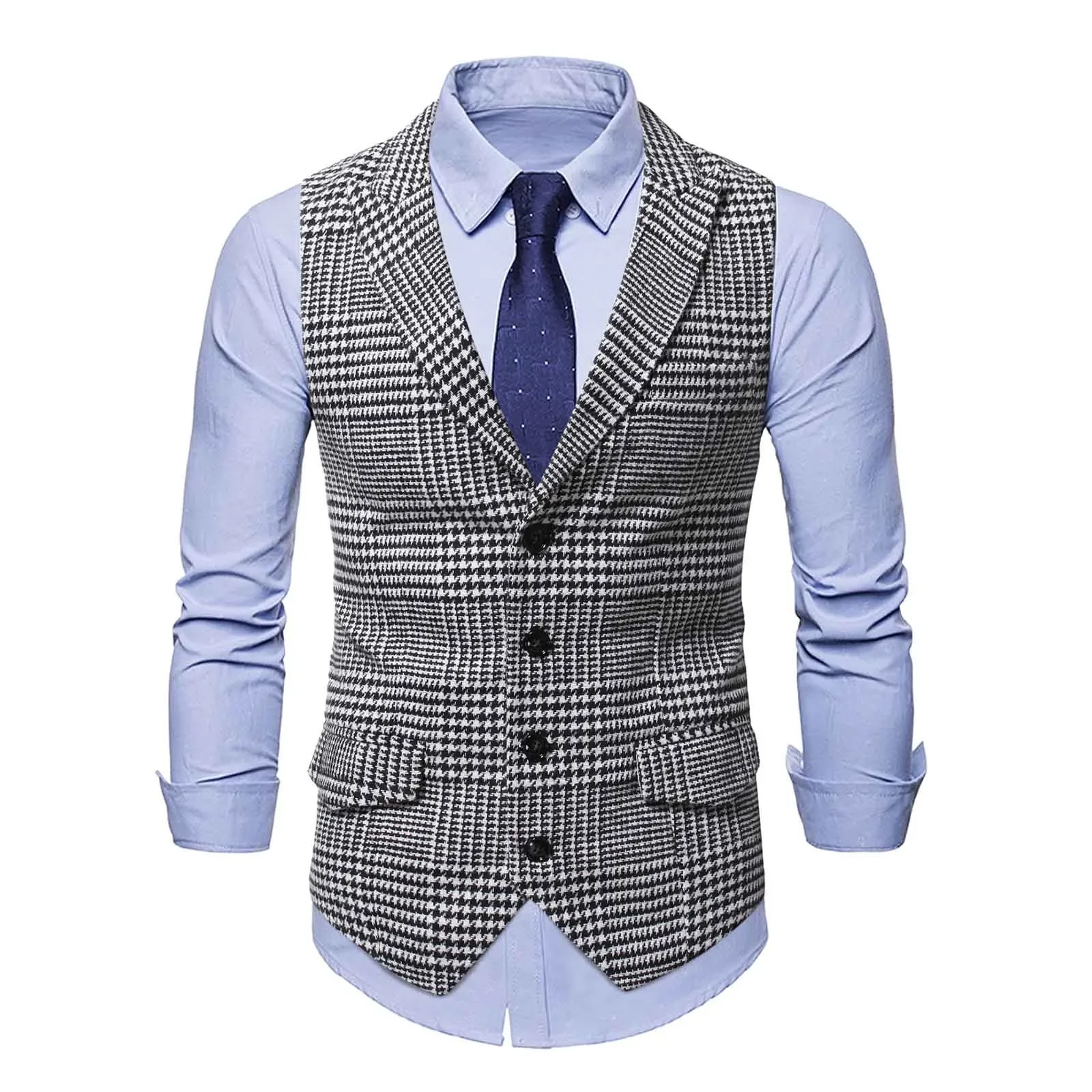 LIBIELIY Mens Suit Vest Fashion Slim Fit Thin Plaid Men Waistcoat Tops Business Vest Waistcoat Man England Style Male Casual Sui