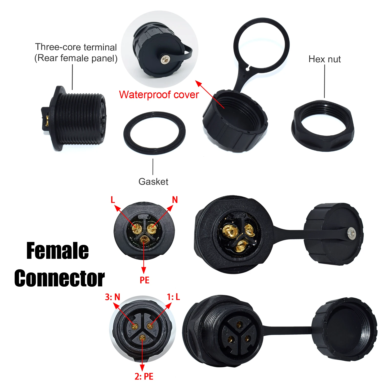 M25 Connector Male Female Wire or Panel Mount 3Pin Welding Power Plug Waterproof for WVC600W-2800W Solar Grid Tie Micro Inverter